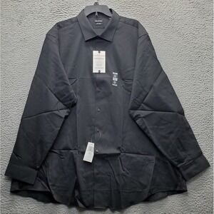 Van Heusen Dress Shirt Mens 4XL Black Stain Shield Big Fit Stretch Button-Up